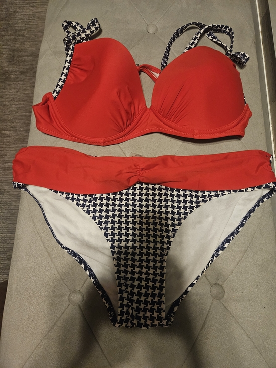 Other - Women’s Red Padded Bikini Set with Navy Houndstooth Accents